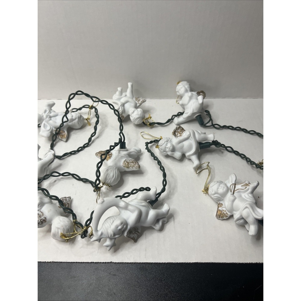 Vintage Set Of 10 Lighted Porcelain Cherubs Christmas
